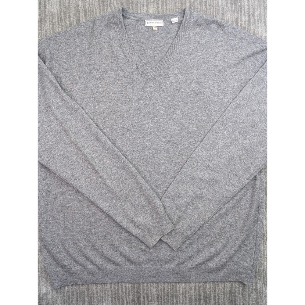 Peter Millar Mens 100% Cashmere V-Neck Pullover Sweater Gray 2XL 3XB